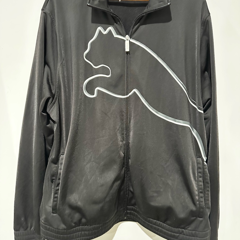 Puma Track Jacket Men Black Full Zip Big Logo Athletic Streetwear